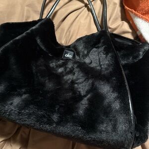 ALO Yoga Luxe Black Faux Fur Tote